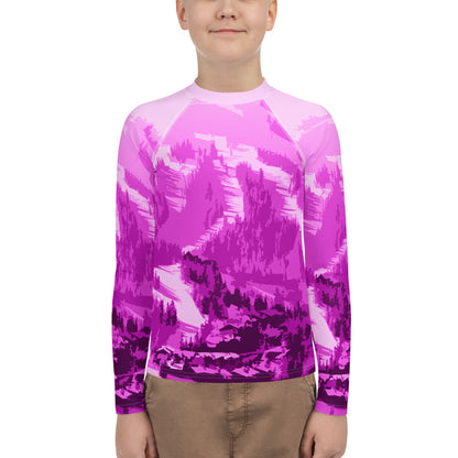 CS0028 - 03008 - Ski Slopes Print Youth Rash Guard (Pink)