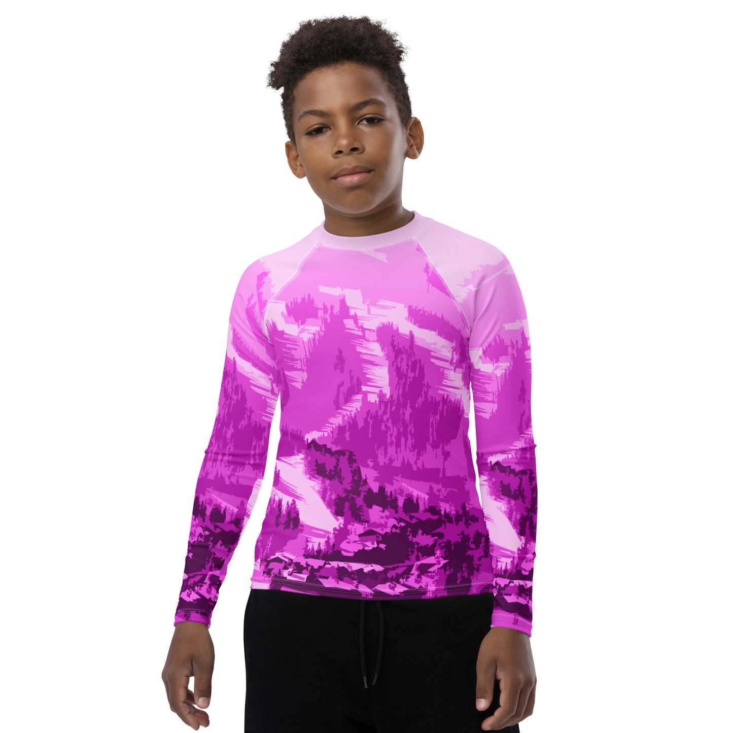 CS0028 - 03008 - Ski Slopes Print Youth Rash Guard (Pink)