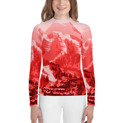 CS0028 - 03008 - Ski Slopes Print Youth Rash Guard (RED)