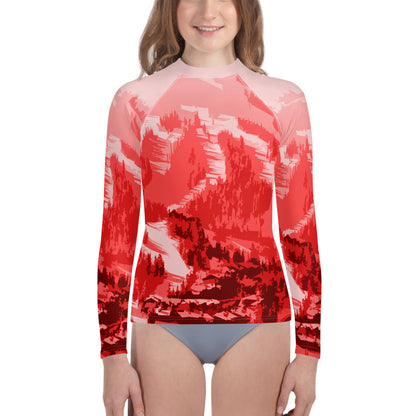 CS0028 - 03008 - Ski Slopes Print Youth Rash Guard (RED)