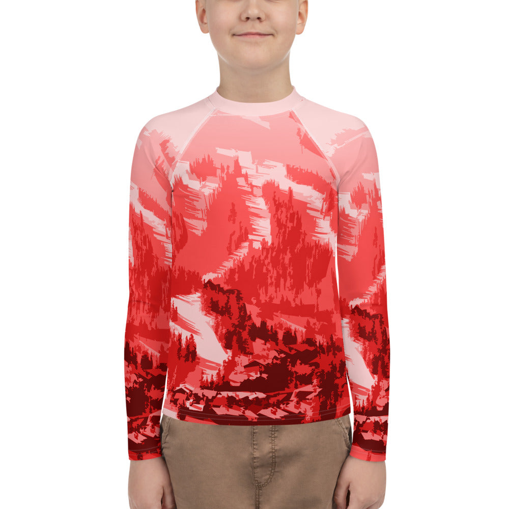 CS0028 - 03008 - Ski Slopes Print Youth Rash Guard (RED)