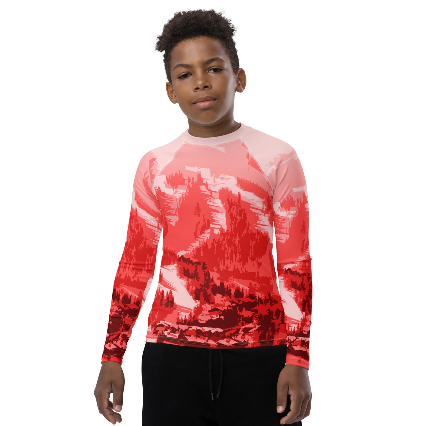 CS0028 - 03008 - Ski Slopes Print Youth Rash Guard (RED)