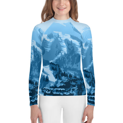 CS0028 - 03008 - Ski Slopes Print Youth Rash Guard (Blue)