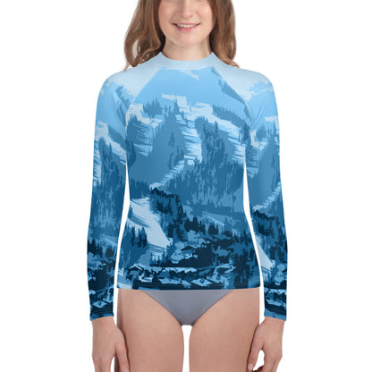 CS0028 - 03008 - Ski Slopes Print Youth Rash Guard (Blue)