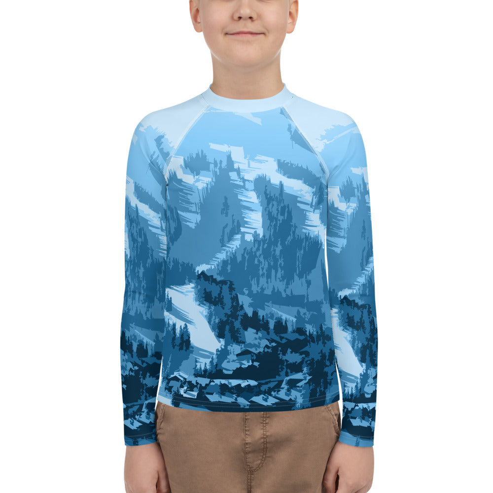 CS0028 - 03008 - Ski Slopes Print Youth Rash Guard (Blue)