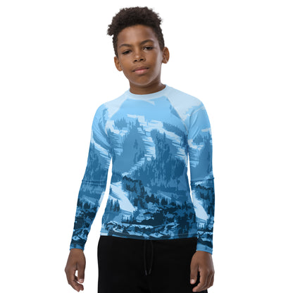 CS0028 - 03008 - Ski Slopes Print Youth Rash Guard (Blue)