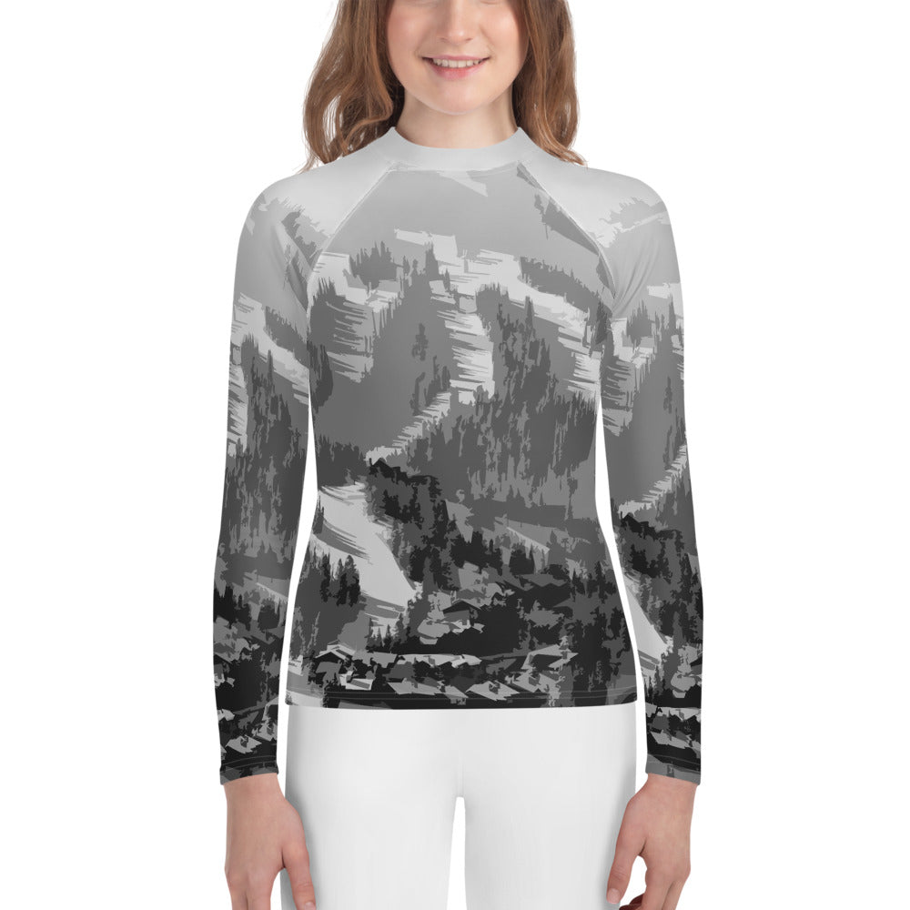 CS0028 - 03008 - Ski Slopes Pring Youth Rash Guard (Gray)