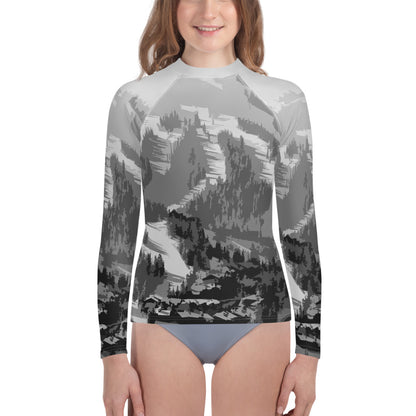 CS0028 - 03008 - Ski Slopes Pring Youth Rash Guard (Gray)