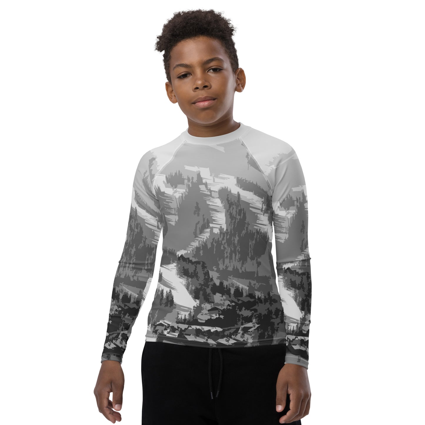 CS0028 - 03008 - Ski Slopes Pring Youth Rash Guard (Gray)