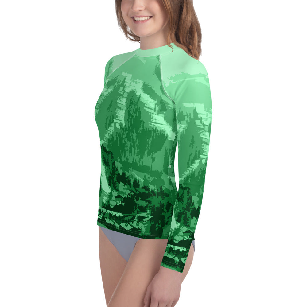 CS0028 - 03008 - Ski Slopes Print Youth Rash Guard (Green)