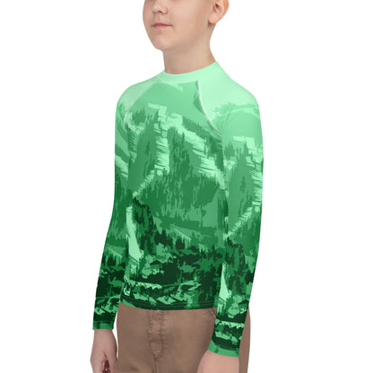 CS0028 - 03008 - Ski Slopes Print Youth Rash Guard (Green)