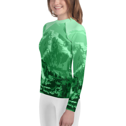 CS0028 - 03008 - Ski Slopes Print Youth Rash Guard (Green)