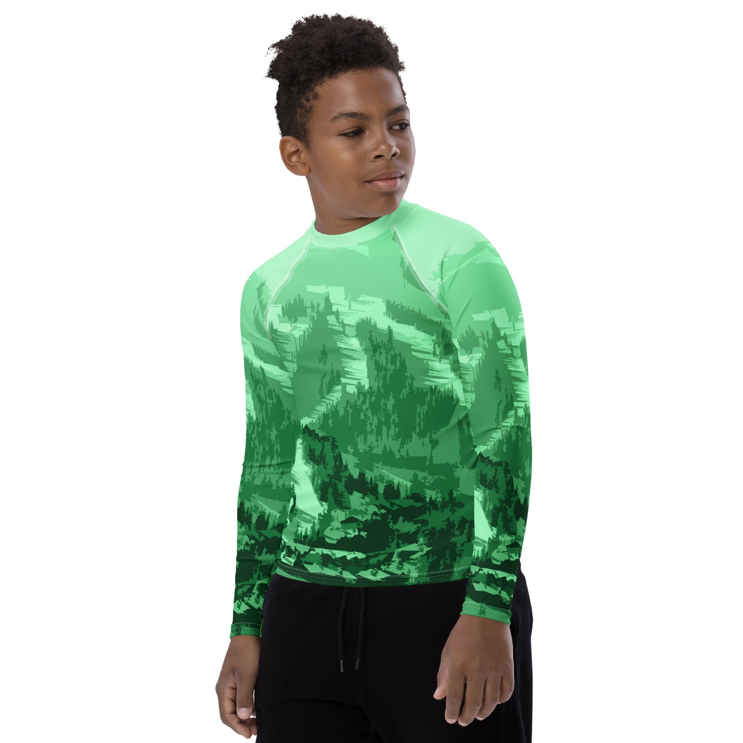 CS0028 - 03008 - Ski Slopes Print Youth Rash Guard (Green)