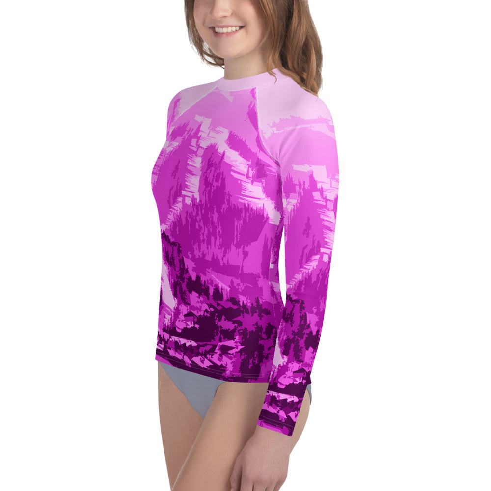 CS0028 - 03008 - Ski Slopes Print Youth Rash Guard (Pink)