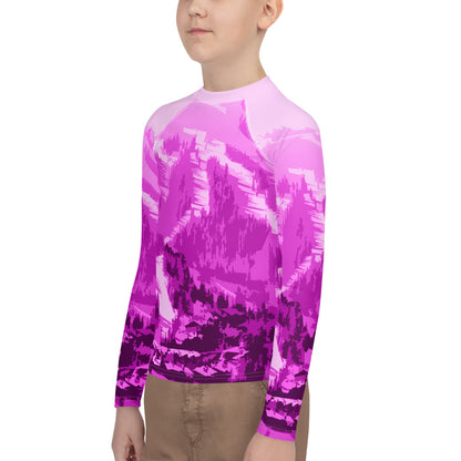 CS0028 - 03008 - Ski Slopes Print Youth Rash Guard (Pink)