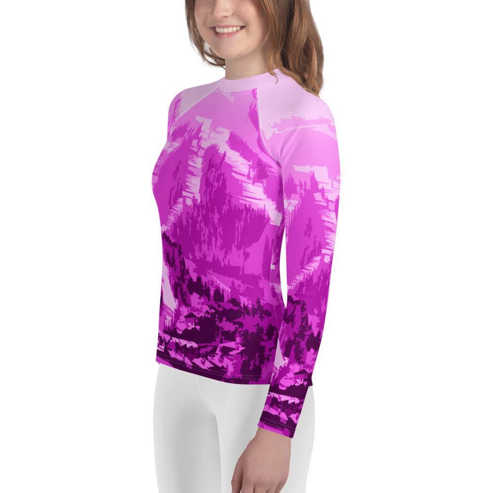 CS0028 - 03008 - Ski Slopes Print Youth Rash Guard (Pink)