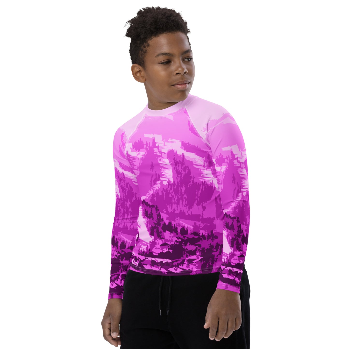 CS0028 - 03008 - Ski Slopes Print Youth Rash Guard (Pink)