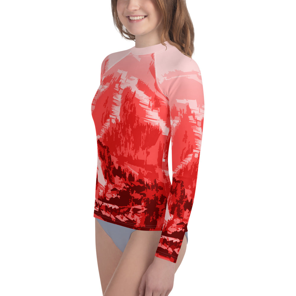 CS0028 - 03008 - Ski Slopes Print Youth Rash Guard (RED)