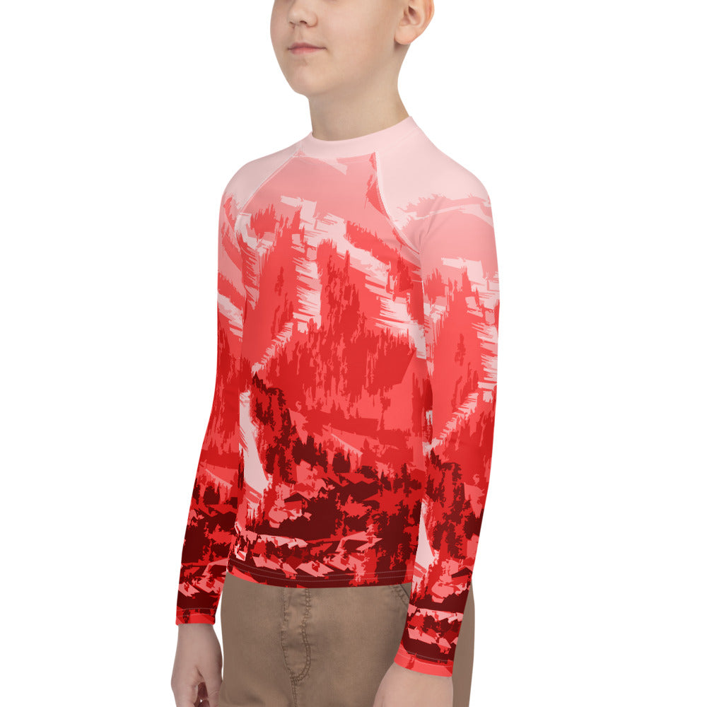 CS0028 - 03008 - Ski Slopes Print Youth Rash Guard (RED)