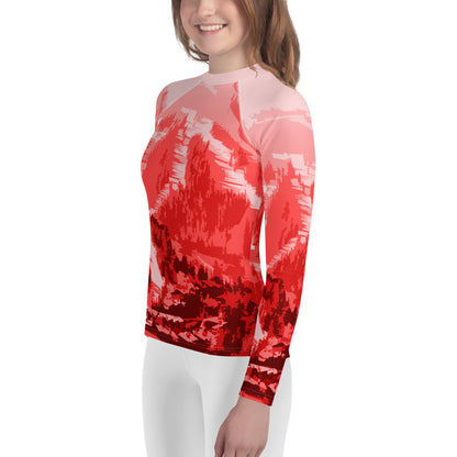 CS0028 - 03008 - Ski Slopes Print Youth Rash Guard (RED)