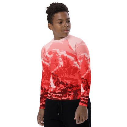 CS0028 - 03008 - Ski Slopes Print Youth Rash Guard (RED)