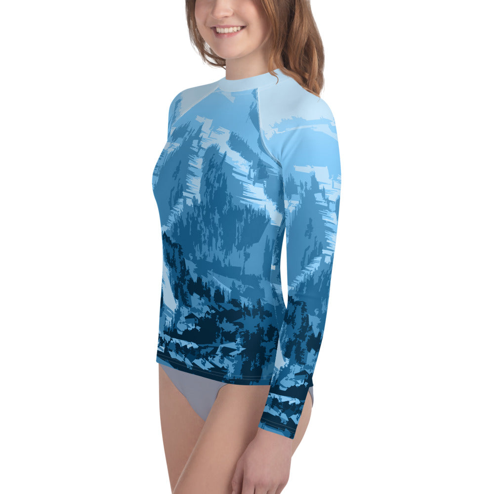 CS0028 - 03008 - Ski Slopes Print Youth Rash Guard (Blue)