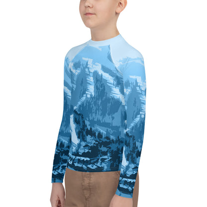 CS0028 - 03008 - Ski Slopes Print Youth Rash Guard (Blue)