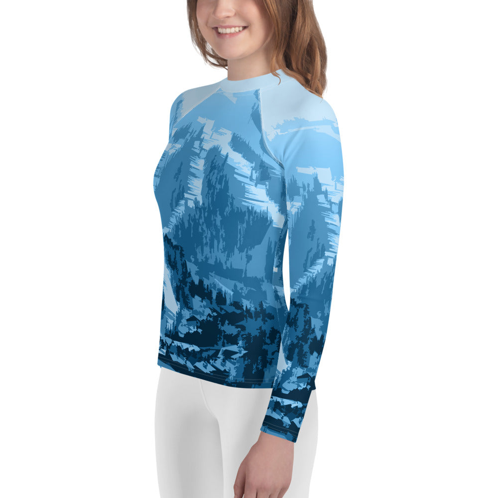 CS0028 - 03008 - Ski Slopes Print Youth Rash Guard (Blue)