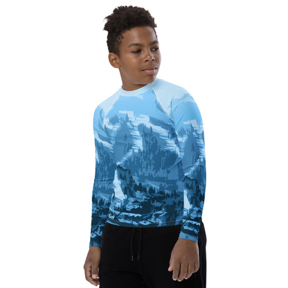 CS0028 - 03008 - Ski Slopes Print Youth Rash Guard (Blue)