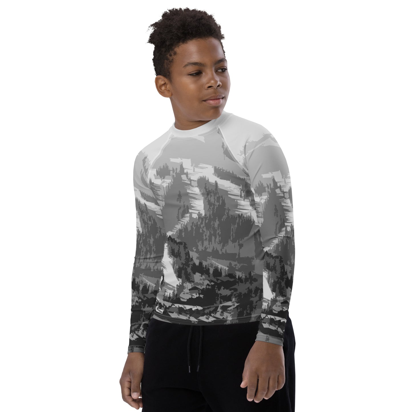 CS0028 - 03008 - Ski Slopes Pring Youth Rash Guard (Gray)