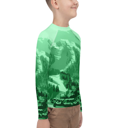 CS0028 - 03008 - Ski Slopes Print Youth Rash Guard (Green)