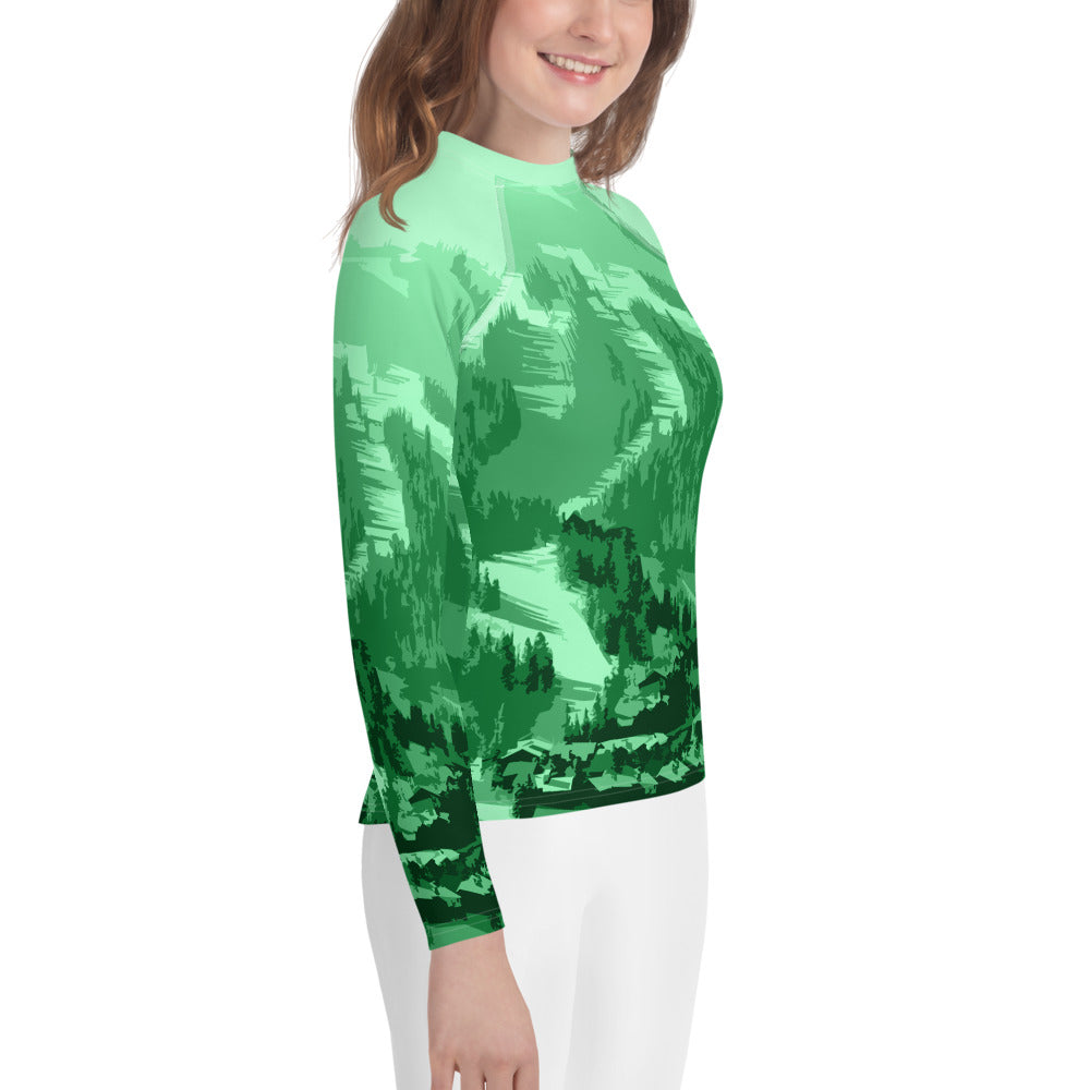 CS0028 - 03008 - Ski Slopes Print Youth Rash Guard (Green)