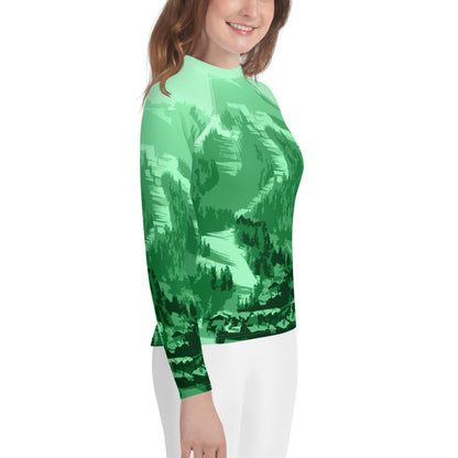 CS0028 - 03008 - Ski Slopes Print Youth Rash Guard (Green)