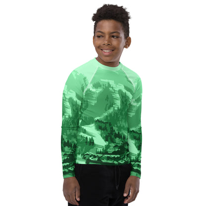 CS0028 - 03008 - Ski Slopes Print Youth Rash Guard (Green)