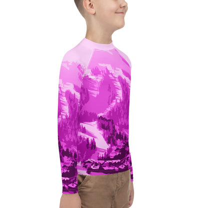 CS0028 - 03008 - Ski Slopes Print Youth Rash Guard (Pink)