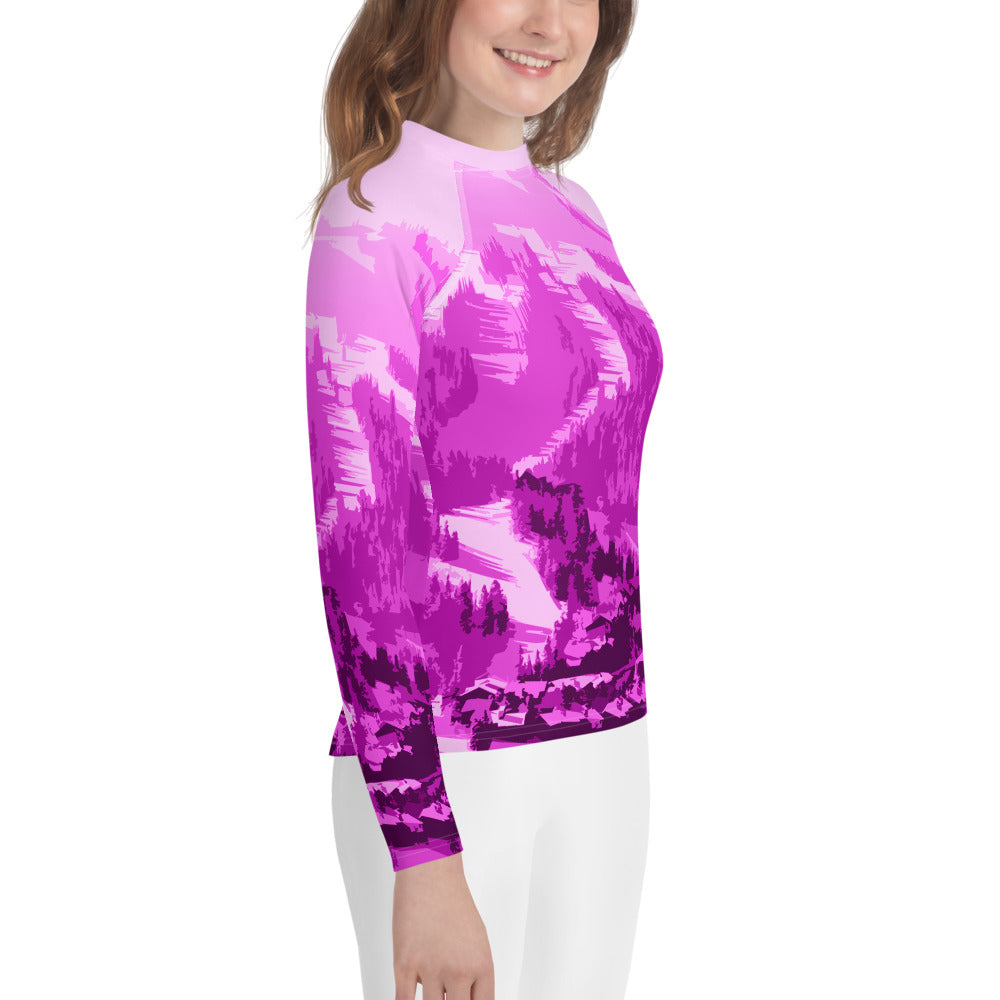 CS0028 - 03008 - Ski Slopes Print Youth Rash Guard (Pink)