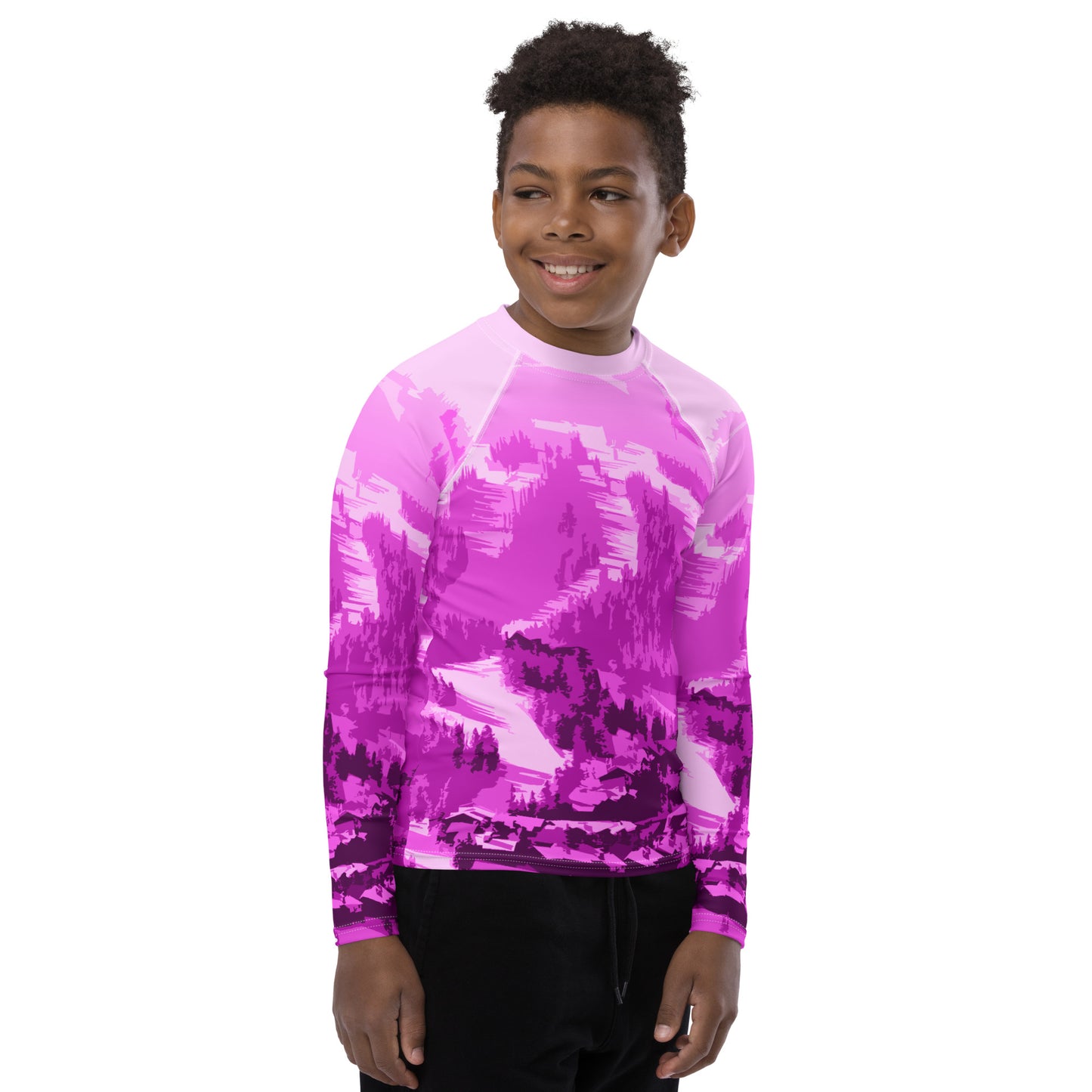 CS0028 - 03008 - Ski Slopes Print Youth Rash Guard (Pink)