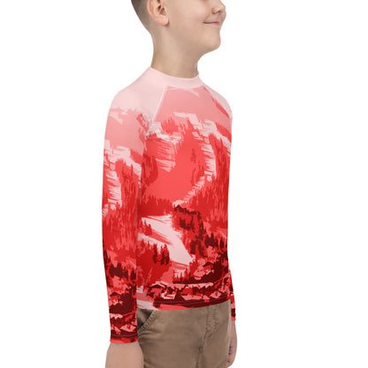 CS0028 - 03008 - Ski Slopes Print Youth Rash Guard (RED)