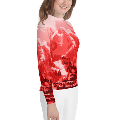 CS0028 - 03008 - Ski Slopes Print Youth Rash Guard (RED)