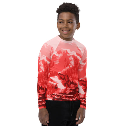 CS0028 - 03008 - Ski Slopes Print Youth Rash Guard (RED)