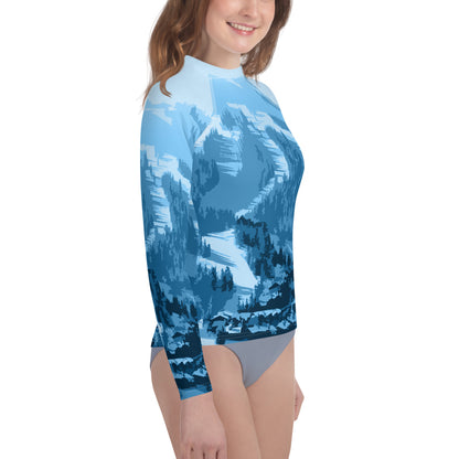 CS0028 - 03008 - Ski Slopes Print Youth Rash Guard (Blue)