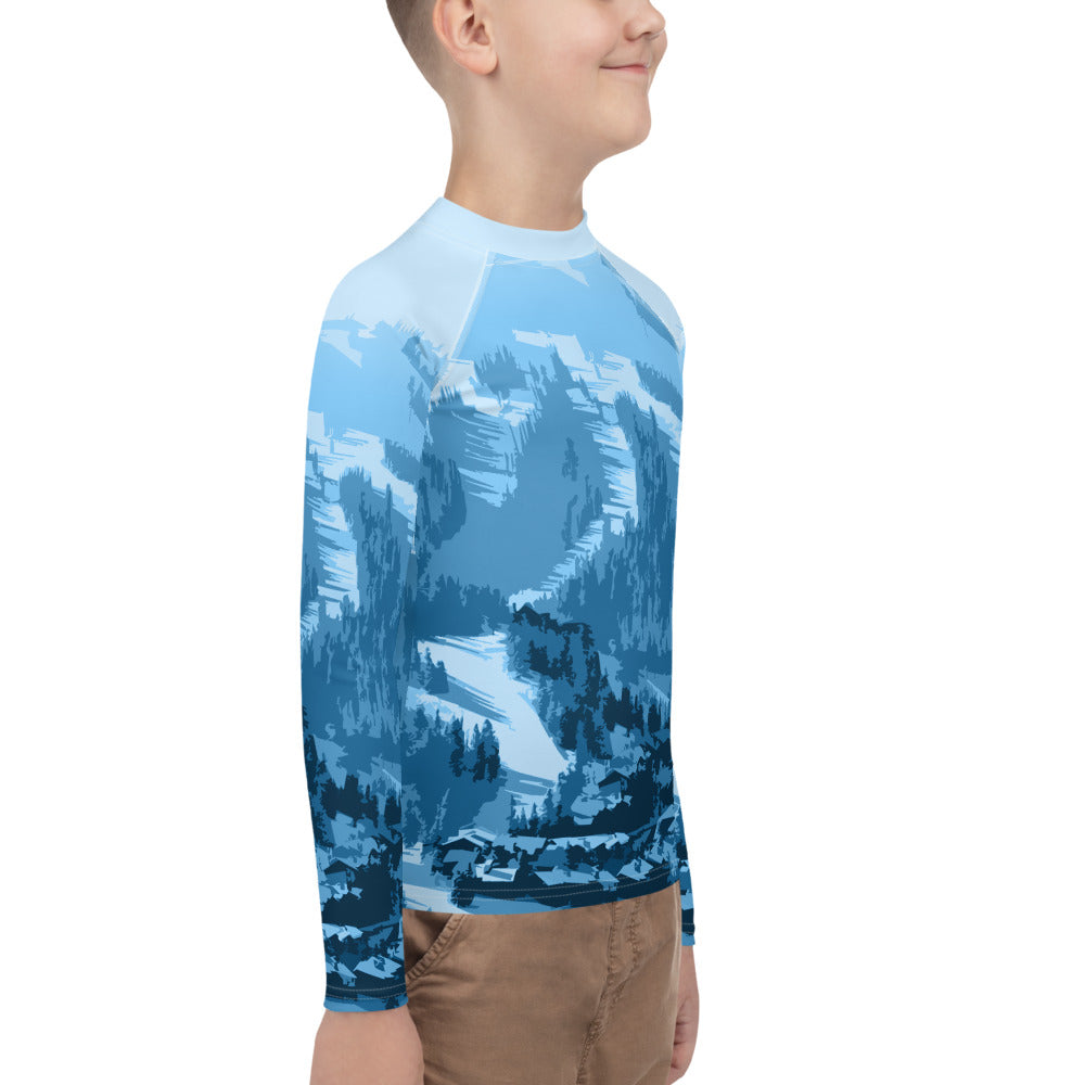 CS0028 - 03008 - Ski Slopes Print Youth Rash Guard (Blue)