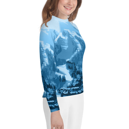 CS0028 - 03008 - Ski Slopes Print Youth Rash Guard (Blue)