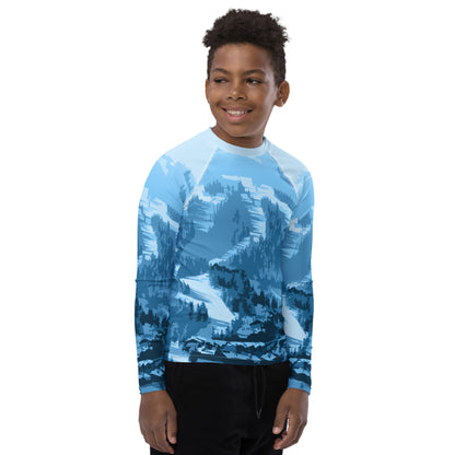 CS0028 - 03008 - Ski Slopes Print Youth Rash Guard (Blue)