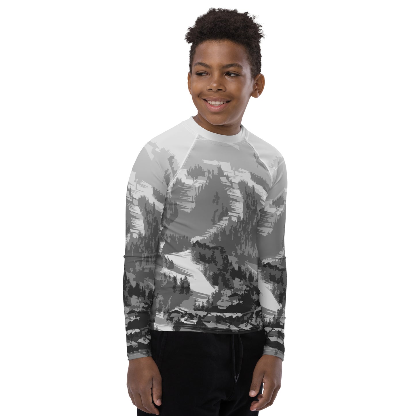 CS0028 - 03008 - Ski Slopes Pring Youth Rash Guard (Gray)