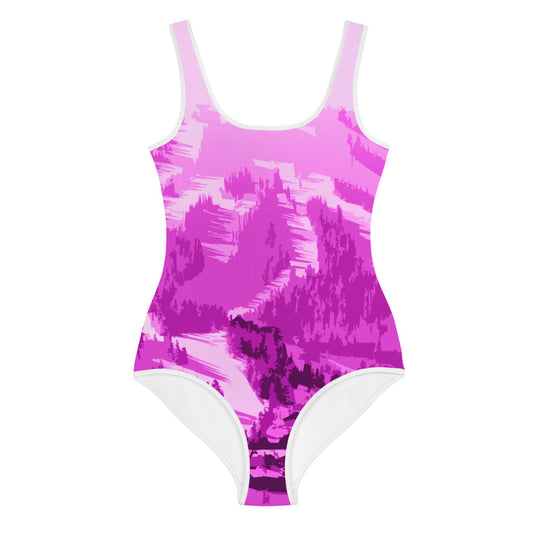 CS0028 - 03008 - AOP Ski Slopes Print Youth Swimsuit (Pink)