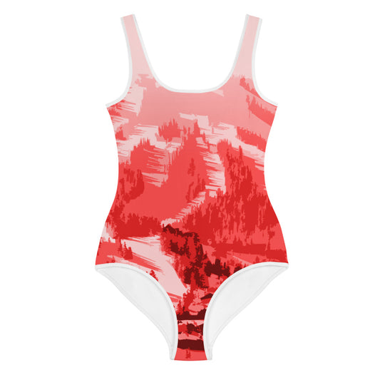 CS0028 - 03008 - AOP Ski Slopes Print Youth Swimsuit (Red)