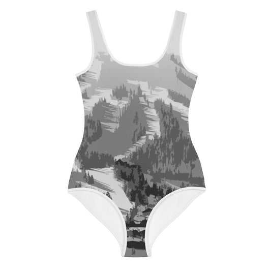 CS0028 - 03008 - AOP Ski Slopes Print Youth Swimsuit (Gray)