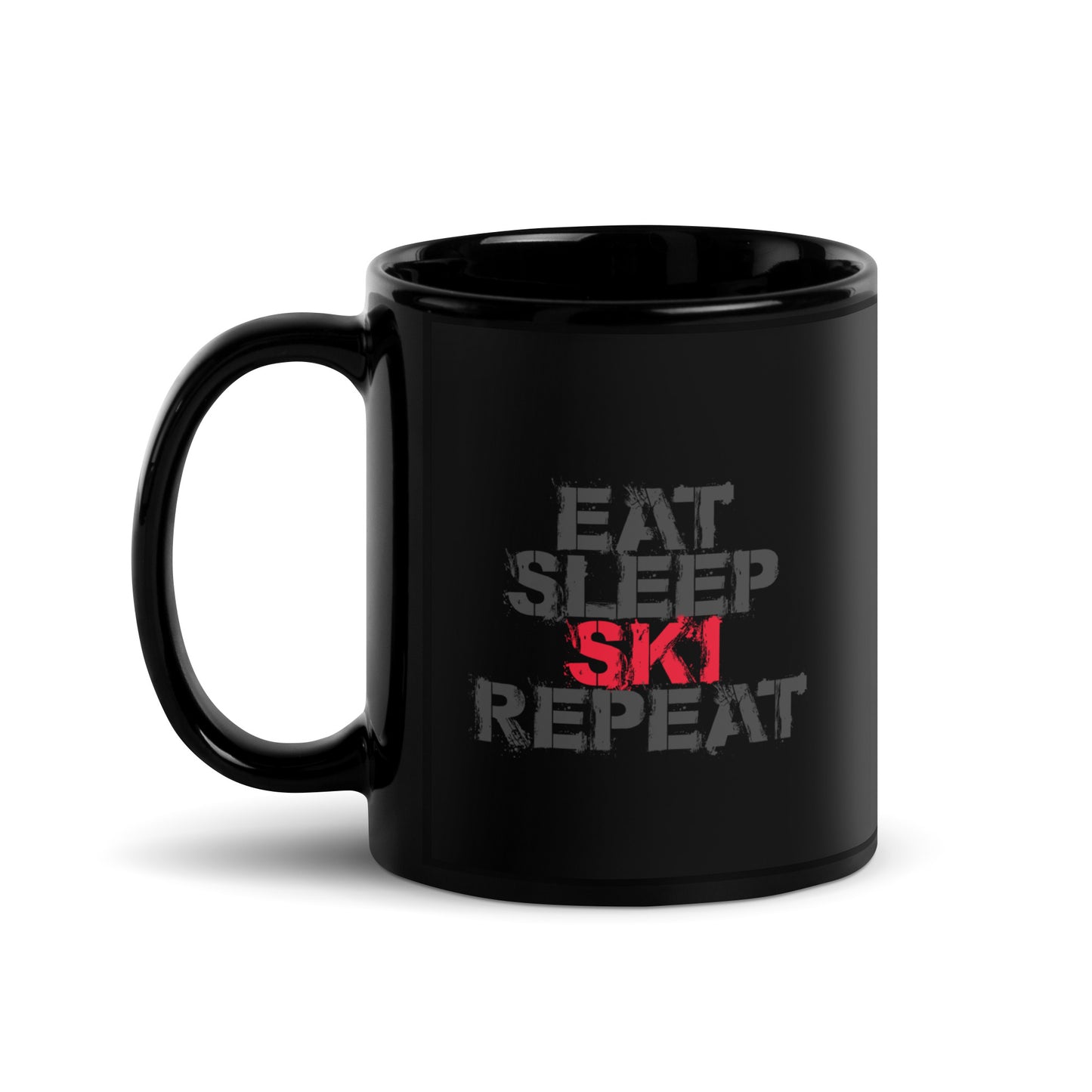 CS0048 - 06002 - Eat Sleep Ski Repeat Black Glossy Mug