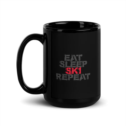 CS0048 - 06002 - Eat Sleep Ski Repeat Black Glossy Mug